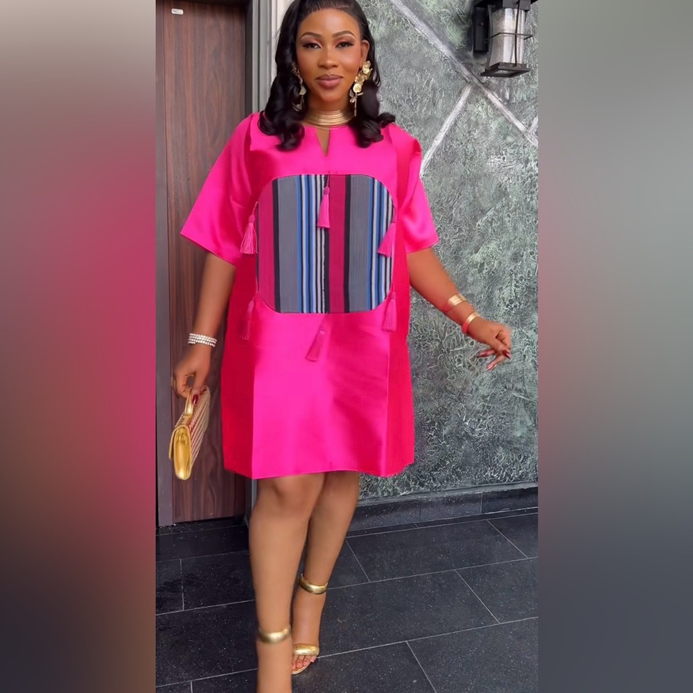 Elegant Pink Dress with Striped Detail